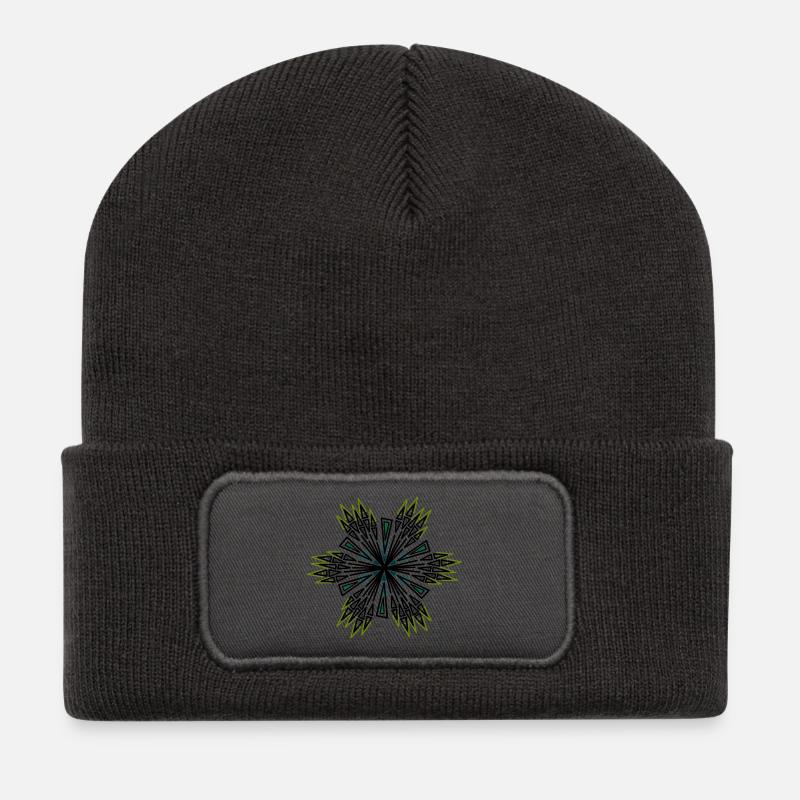 Étoile géométrique en spirale bleu-vert - Beanie recyclé à patch - charbon