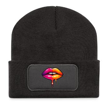 Lèvres néon dégoulinantes - Beanie recyclé à patch - charbon - Devant