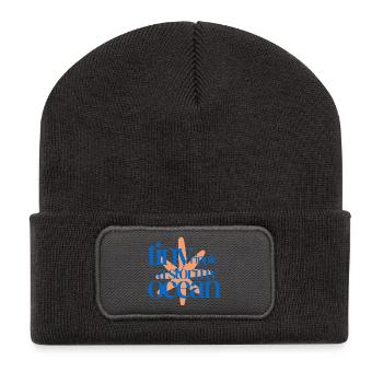 Tiny ripple in a stormy ocean (coral background) - Recycelte Patch Beanie - Dunkelgrau - Vorne
