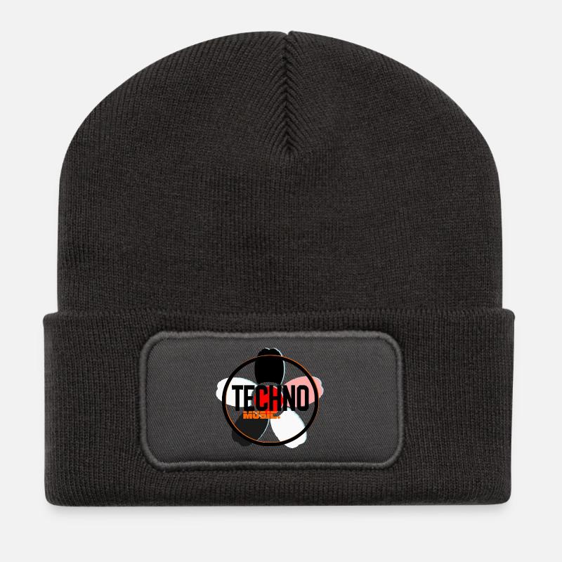 Techno Music Circle Logo - Recycelte Patch Beanie - Dunkelgrau