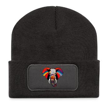 Bunter Elefantenkopf Kunst Pop Art Elefant Motiv - Recycelte Patch Beanie - Dunkelgrau - Vorne