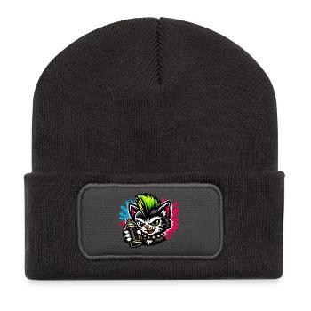 Graffiti Katze Sprühpunk - Recycelte Patch Beanie - Dunkelgrau - Vorne