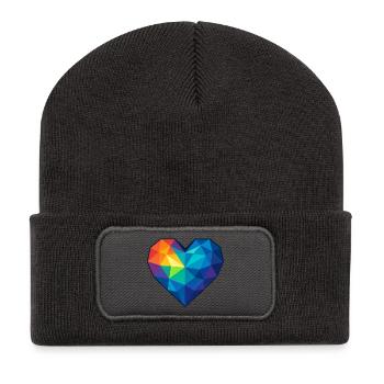 Herz Low Poly - Liebe - Valentinstag - Recycelte Patch Beanie - Dunkelgrau - Vorne