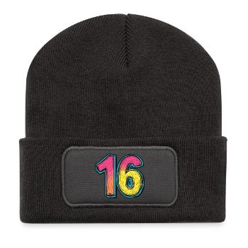 16 Nombre Coloré - Beanie recyclé à patch - charbon - Devant