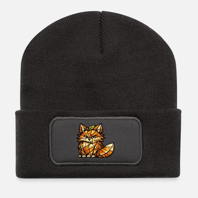 Orange Fox Kubismus-Version - Recycelte Patch Beanie - Dunkelgrau