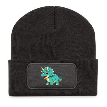 Triceratops Dino Comic - Beanie recyclé à patch - charbon - Devant