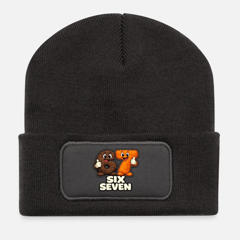 67 Six Seven Meme Affe Viral Trend - Recycelte Patch Beanie - Dunkelgrau