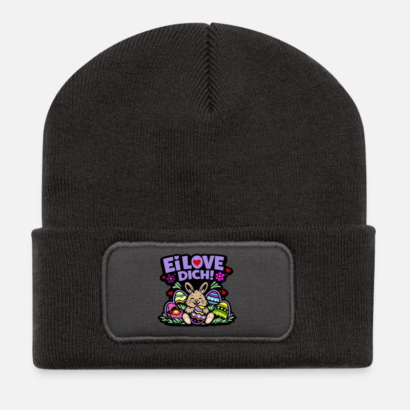 Ei LOVE DICH! - Osterhase mit Eiern - Recycelte Patch Beanie - Dunkelgrau