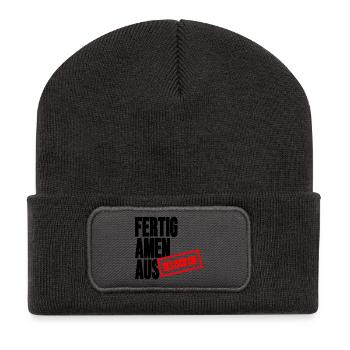 Fertig Amen Aus - Des Isch so Schwäbischer Spruch - Recycelte Patch Beanie - Dunkelgrau - Vorne