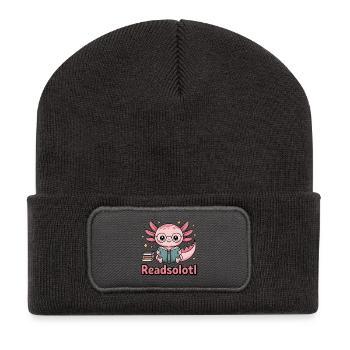 Süßes Axolotl mit Brille  Readsolotl Buchliebhaber - Recycelte Patch Beanie - Dunkelgrau - Vorne