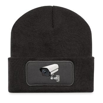 Illustration de caméra de sécurité - Beanie recyclé à patch - charbon - Devant