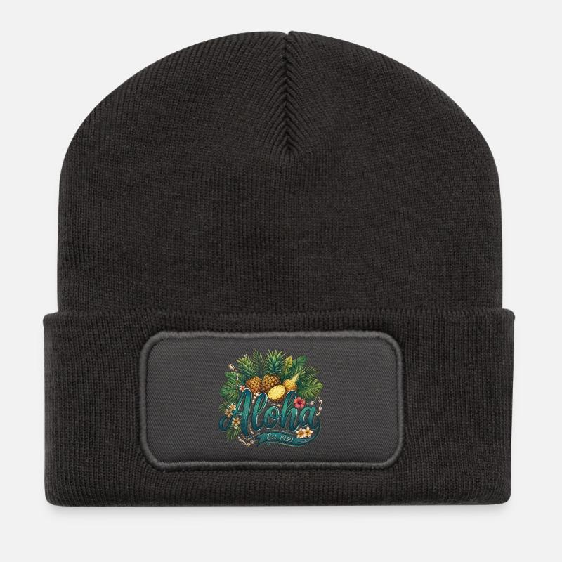Aloha Pineapple Tropenstil - Recycelte Patch Beanie - Dunkelgrau