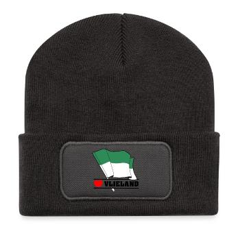J’adore Vlieland – Design du drapeau de l’île - Beanie recyclé à patch - charbon - Devant