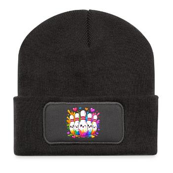 Bunte Bowlingfreude Pinwunder - Recycelte Patch Beanie - Dunkelgrau - Vorne