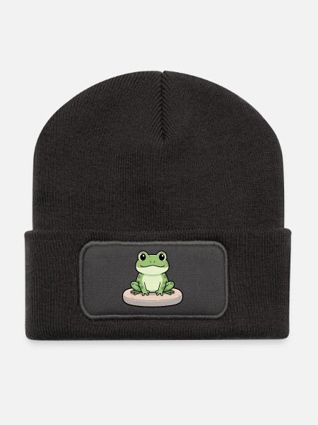Niedlicher lustiger Frosch Geschenk - Recycelte Patch Beanie - Dunkelgrau