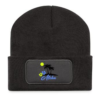 Aloha Hibiskus Neon Script - Recycelte Patch Beanie - Dunkelgrau - Vorne