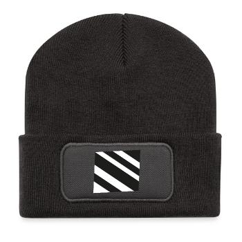 Diagonal Black White Stripe Pattern - Recycled Patch Beanie - dark grey - Front