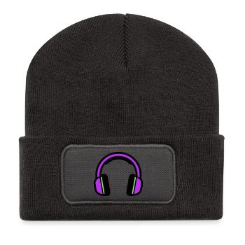Silhouette musicale des écouteurs - Beanie recyclé à patch - charbon - Devant