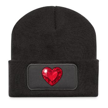 Ruby Crystal Heart - Recycled Patch Beanie - dark grey - Front