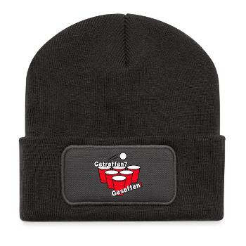 Bierpong , Beerpong , Getroffen? Gesoffen! - Recycelte Patch Beanie - Dunkelgrau - Vorne