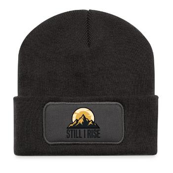 Silhouettes de montagne au lever du soleil - Beanie recyclé à patch - charbon - Devant