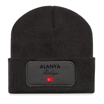 Alanya Türkei Koordinaten Reise Souvenir - Recycelte Patch Beanie - Dunkelgrau - Vorne