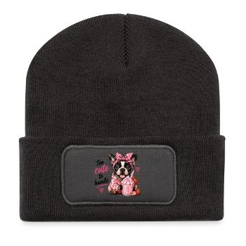 Trop mignon pour manipuler bouledogue français fraise - Beanie recyclé à patch - charbon - Devant