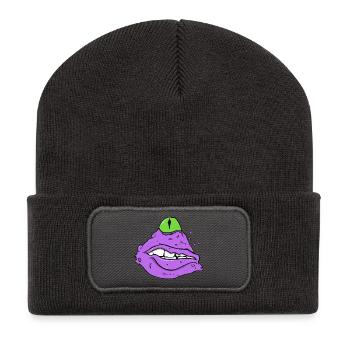 Lila Schleim-Alien witziges Monster - Recycelte Patch Beanie - Dunkelgrau - Vorne