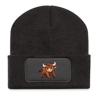 Stier Sternzeichen Kawaii - Recycelte Patch Beanie - Dunkelgrau - Vorne