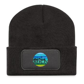 Berlin - Skyline - Sonnenuntergang - Deutschland - Recycelte Patch Beanie - Dunkelgrau - Vorne