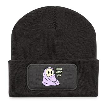 Kawaii Akku Leer Social Battery Low - Recycelte Patch Beanie - Dunkelgrau - Vorne
