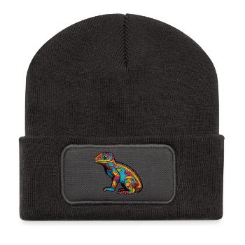 Psychedelische Mosaic-Echse - Recycelte Patch Beanie - Dunkelgrau - Vorne