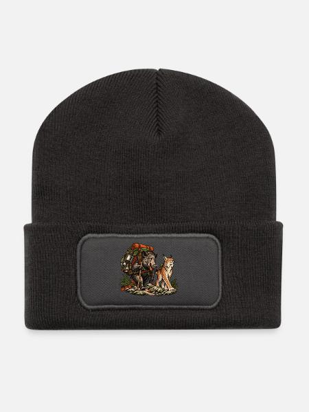 Wildschwein & Luchs beim Wandern – Outdoor - Recycelte Patch Beanie - Dunkelgrau