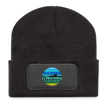 Hamburg Skyline - Sonnenuntergang - Alster - Elbe - Recycelte Patch Beanie - Dunkelgrau - Vorne