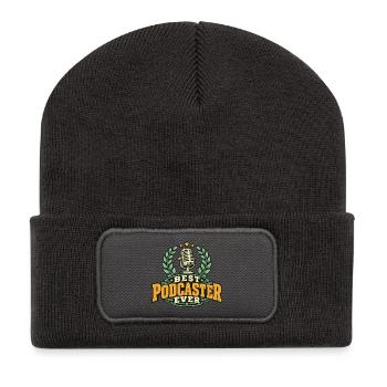 Best Podcaster Ever Mikrofon Retro Design - Recycelte Patch Beanie - Dunkelgrau - Vorne