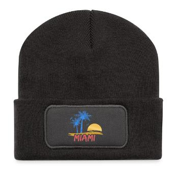 Geschenk für Miami - Recycelte Patch Beanie - Dunkelgrau - Vorne