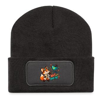 Warum macht er das? - Recycelte Patch Beanie - Dunkelgrau - Vorne