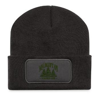 Waldluft an – Gedanken leise | Natur & Wandern - Recycelte Patch Beanie - Dunkelgrau - Vorne