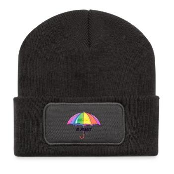 Il Pleut – Lustiger Regenschirm mit Humor - Recycelte Patch Beanie - Dunkelgrau - Vorne