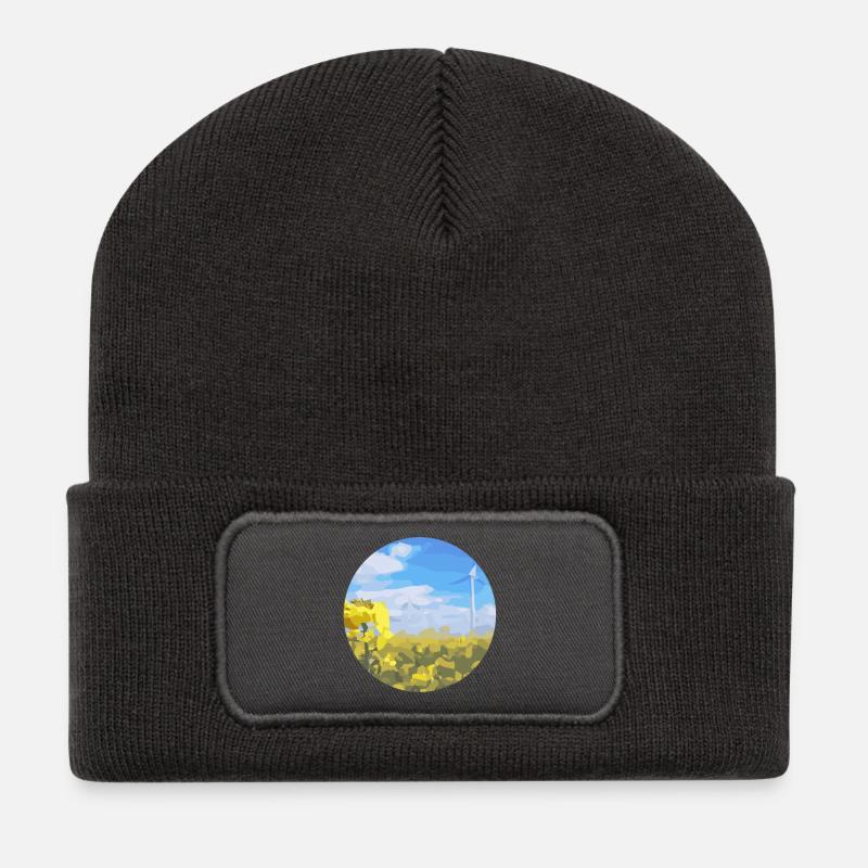 field with windmill - Recycled Patch Beanie - dark grey