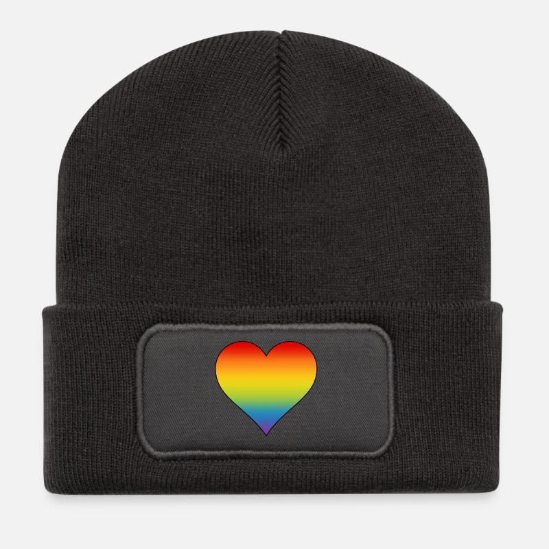 Regenbogen Herz  - Recycelte Patch Beanie - Dunkelgrau