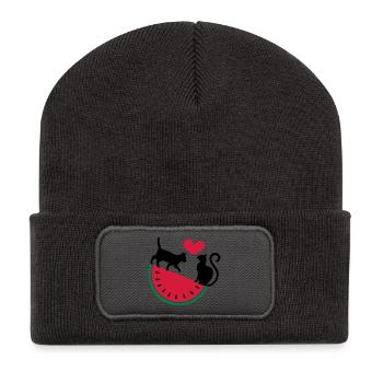 Melon Cat Love - Recycelte Patch Beanie - Dunkelgrau - Vorne