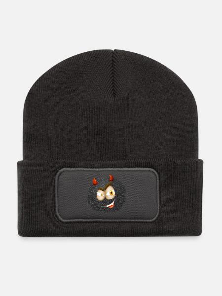 Süßer Kleiner Teufel – Monster Mit Hörnern - Recycelte Patch Beanie - Dunkelgrau