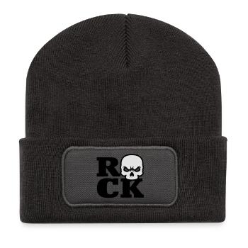 Rock Totenkopf - Recycelte Patch Beanie - Dunkelgrau - Vorne