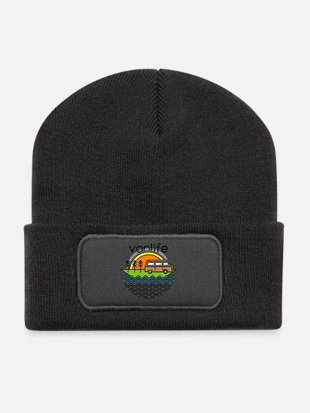 camp camper camping natur Reisen Symbol icon van - Recycelte Patch Beanie - Dunkelgrau