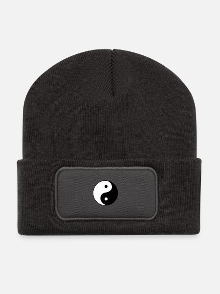 yin yang - Recycelte Patch Beanie - Dunkelgrau