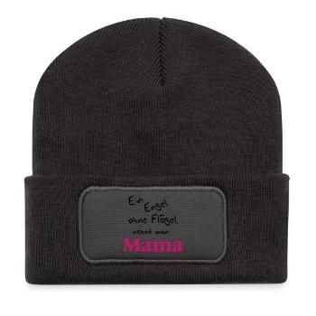 Mama Herzrosé Schriftzug - Recycelte Patch Beanie - Dunkelgrau - Vorne