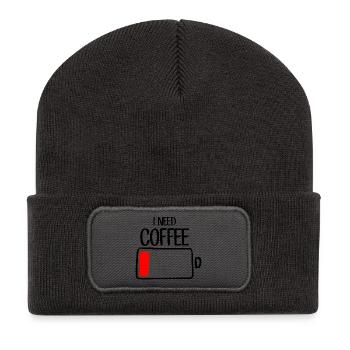 Karmesinroter Block auf schwarzer Leinwand - Recycelte Patch Beanie - Dunkelgrau - Vorne
