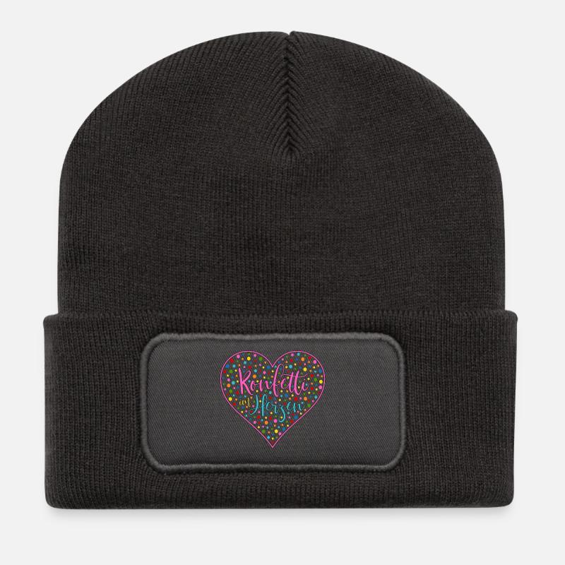 Konfetti im Herzen Herz Fasching Valentinstag Bunt - Recycelte Patch Beanie - Dunkelgrau