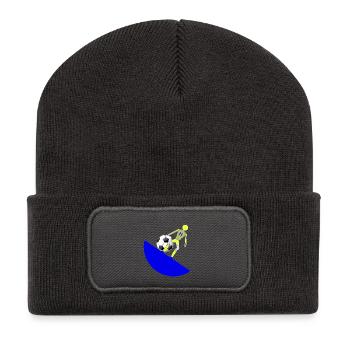 Fußballkick auf Blue Crescent - Recycelte Patch Beanie - Dunkelgrau - Vorne
